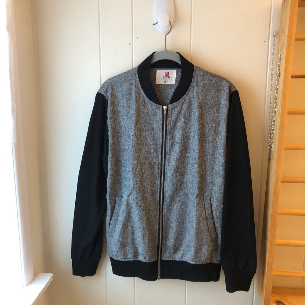 H2H Grey Black Heather Unisex Casual Women’s size M Bomber Jacket